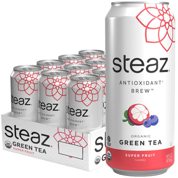 Organic Green Tea - Superfruit (12 Pack) - Antioxidant Brew - 65mg Natural Caffeine by Steaz – 16 Fl Oz (Pack of 12), Pack of 12, Model 00092009