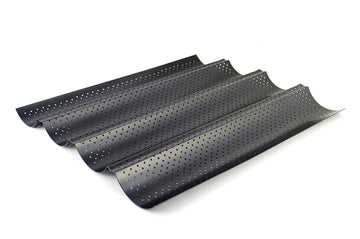 World Cuisine 4 Baguette Pan by PADERNO – 15 inches (L) x 13 inches (W) x 1 inch (H), 4 inches, Black, Model 47014-35