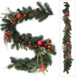Larksilk Holiday Pine Garland with Cones, Berries, and Fruit - 6 Feet Long for Mantle, Front Door, Railings - Christmas Pine Garland Set of 6