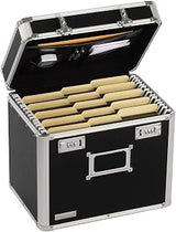 Vaultz Locking File Organizer Box - 13.5 x 13.25 x 10.5 Inch Large, Portable Locking Storage Box for Filing Letters & Documents w/Combination Lock, Black | Combination lock for filing letters and documents, large format fits legal or letter paperwork,