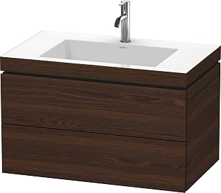 Duravit L-Cube Two Drawer C-Bonded Wall-Mount Vanity Kit Walnut Brushed