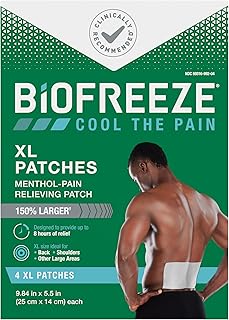 Biofreeze XL Pain Relief Patches, Menthol Pain Patches for Lower Back, Neck, Knee, & Shoulder, Comfortable & Flexible Fabric Stays in Place, 4 ct