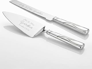 Lenox Engraved Adorn Wedding Cake Knife and Server Set | Personalized with Custom Engraving for Wedding Cake Cutting, Bride and Groom
