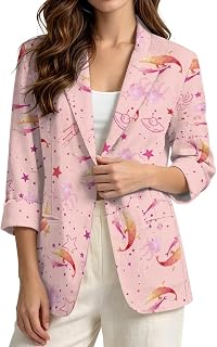 Womens Linen Like Blazer with Pockets 3/4 Sleeve Work Suits