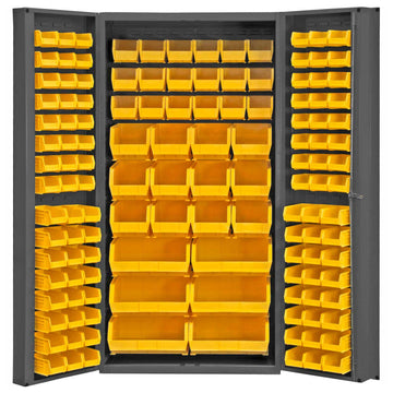 Heavy Duty Welded 14 Gauge Steel Cabinet with 132 Bins by Durham – 24" x 36" x 72", Alloy Steel, Gray,chrome, Model DC-BDLP-132-95