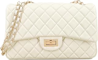 Quilted Lambskin Leather Crossbody Bag for Women, Classic Single Flap Shoulder Purse with Double Gold Chain Strap