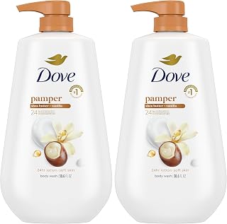 Dove Body Wash with Pump Pamper Shea Butter & Vanilla for 24hr Lotion-Soft Skin Moisturizing Skin Cleanser with No Sulfates No Parabens 30.6 oz (Pack of 2)