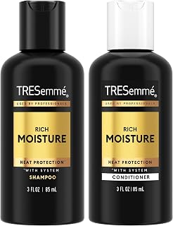 TRESemmé Rich Moisture Travel Shampoo & Conditioner, 3 Oz Ea | Moisturizing Travel Hair Care Set for Dry Hair | TSA-Friendly Sizes for Travel and Gym Bags