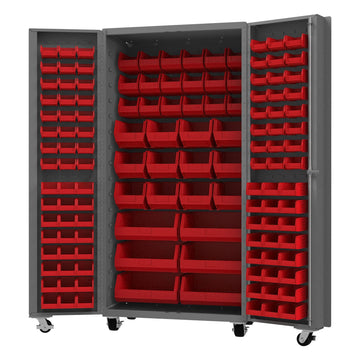 Mobile Bin Cabinet by Durham – Alloy Steel, Grey, Model DCM36-BDLP-132-1795