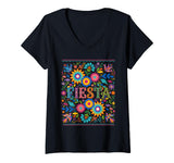Women's Floral Fiesta Men Women Kids Mexican Cinco De Mayo 5 de Mayo V-Neck T-Shirt by Let's Fiesta Mexican Party – Black, Model YVMC1S27JY6