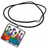 Funny Cute Cool Artistic Colorful Emus Birds Pattern Animal Abstract Necklace With Rectangle Pendant by 3dRose – Medium, Metal, White, Model ncl_389437_1