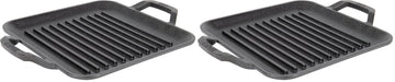 11" Cast Iron Square Grill Pan - Chef Collection - Pre-Seasoned Cast Iron Pan - Versatile Cooking - Indoor & Outdoor Use - Incredible Heat Retention (Pack of 2) by Lodge – 11"