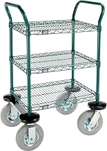 Nexel Utility Cart, 3 Shelf, Poly-Green, 24"L x 18"W x 42"H, Pneumatic Rigid Casters