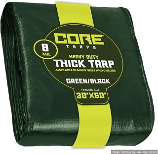 Core Tarps Heavy Duty 8 Mil Tarp Cover, Waterproof, UV Resistant, Rip and Tear Proof, Poly Tarpaulin with Reinforced Edges for Roof, Patio, Pool, Boat. (Green/Black 30′ X 60′)