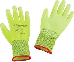 Global Industrial Flat Polyurethane Coated Gloves, Small, Hi-Viz Lime, Lot of 12
