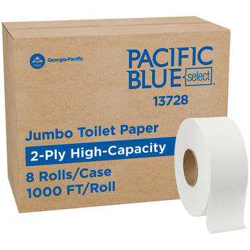 Pacific Blue Select by PRO Jumbo Jr 2-Ply High-Capacity Toilet Paper by Georgia-Pacific – 1000 Feet (Pack of 8), Paper, White, Pack of 8, Model 13728