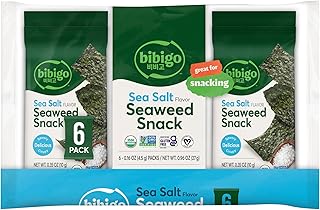 bibigo Sea Salt Flavored Seaweed Snacks, 6 Individual Packets, 0.16 Ounce (Pack of 6)