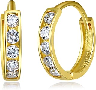 Ladies 14k Yellow Gold Polished 2mm CZ Channel-set Hoop Huggies Earrings (10 x 10 mm)