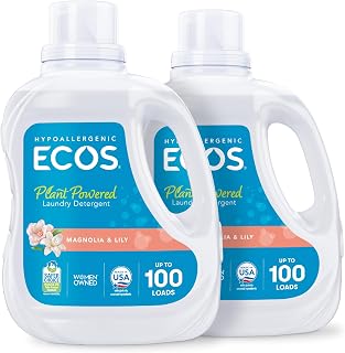 ECOS Laundry Detergent Liquid, Magnolia Lily, 100 Fl Oz (Pack of 2) | 200 Loads, Dermatologist Tested Laundry Soap, Hypoallergenic, EPA Safer Choice Certified, Plant-Powered