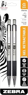 Zebra Pen STEEL G-301 Retractable Gel Pen, Black Ink, 0.7mm, 2-Pack
