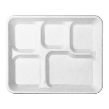 5-Compartment Food Trays I Tree-Less™ Compostable Molded Fiber Lunch Trays I Extra Strength I NO-PFAS I Classic White (500 Count) by Responsible Products – Model RP-5CT-NPAW-500