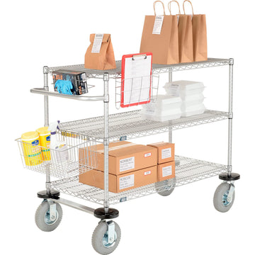 Chrome Curbside Cart w/3 Shelves & Pneumatic Casters by Nexel – Steel, Chrome, Model CS24543CP