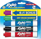 EXPO Low Odor Dry Erase Markers, Chisel Tip, Assorted Colors, 5-Count