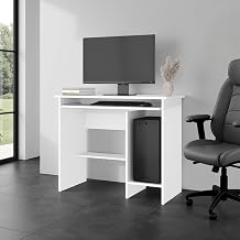 35" Koyuk Computer Desk with Sliding Keyboard Tray, Lower Storage Shelf and CPU Compartment, White - Home Office – Computer Desk with Integrated Storage