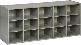 ECR4Kids Streamline 15 Cubby Tray Storage Cabinet, 3x5, Classroom Furniture, Grey Wash