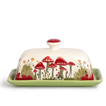 Fungi Fun Mushroom Butter Keeper, Ceramic, White
