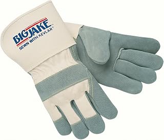MCR Safety 1710M Big Jake Cow Leather Sewn Kevlar Gloves, Medium, Gray
