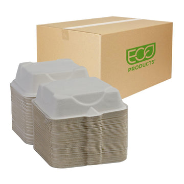 Eco-Products Compostable Vanguard 6" Clamshell Sandwich Containers by ECO PRODUCTS – 6" x 6", molded fiber, White, Pack of 500, Model EP-HC6NFA