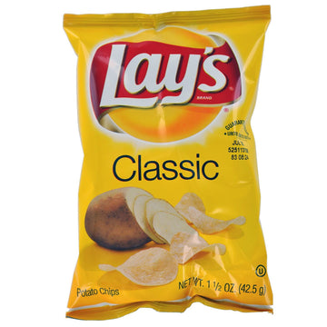 Lays, Classic Potato Chips, 1.5 Oz. (64 Count) by Lay's – 1.5 Ounce (Pack of 64), Yellow, Model 980102675