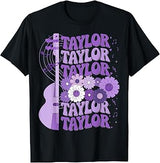 Girl Retro Taylor Groovy Purple First Name Personalized 80's T-Shirt