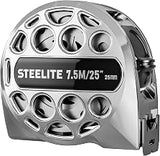 Steelite Tape Measure 25'FT Stainless Steel Waterproof & Rustproof Retractable Measuring Tape with Hollow Design Bright Silver