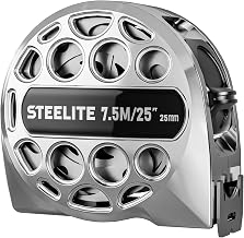 Steelite Tape Measure 25'FT Stainless Steel Waterproof & Rustproof Retractable Measuring Tape with Hollow Design Bright Silver