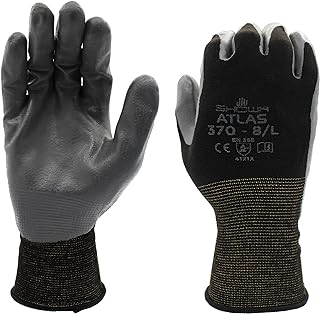 SHOWA Atlas 370 Nitrile Palm Work Gloves, Black, XX-Large, 12-Pack | Breathable general purpose glove with nylon liner, ergonomic with extra grip. Ideal for gardening, landscaping & assembly.