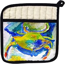 Betsy Drake PT1027 Blue & Yellow Crab Pot Holder