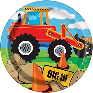 Unique Party Multicolored Construction Party Round Dessert Plates, 7" (8-Pack) - Perfect for Kids' Birthdays & Building-Themed Bash