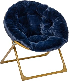 Flash Furniture Kids 23 Inch Folding Saucer Chair, Navy | Soft Gold Frame, Portable