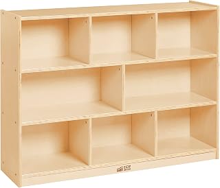 ECR4Kids 8-Compartment Mobile Storage Cabinet, Elementary, Classroom Furniture, Natural