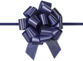 Berwick Offray Ribbon Pull Bow, 4'' Diameter with 18 Loops, Navy Blue - Pack of 2