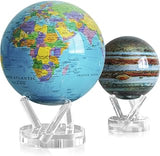 MOVA Globe Bundle – Blue Political Map 8.5” + Jupiter Globe 4.5” | Rotating Solar-Powered Desktop Globes | No Batteries or Wires | Educational Planet & Earth Gift Set