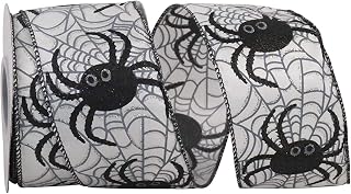 Reliant Ribbon Spider Web Glitter Halloween Wired Edge Ribbon, 2-1/2 Inch X 10 Yards, White