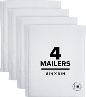 Scotch Poly Bubble Mailer, White, Extra Small Size 0 Inside Dimensions 6 IN x 9 IN, made with 50% recycled plastic 4pk