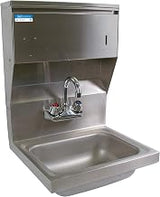 BK Resources BKHS-W-1410-4D-TD-PG Wall Mounted Stainless Steel Hand Sink with 4" On Center Splash Mount 3.5" Gooseneck Faucet and Towel Dispenser, 13-3/4"W x 10"D x 5" Deep Bowl Size