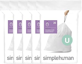simplehuman Code U 100 Count Custom Fit Liners, Heavy-Duty Commercial Drawstring Trash Bags, One-by-One Mess-Free Dispense, Extra Thick & Double Seamed, 50% PCR Plastic, 80 Liter / 21 Gallon, White