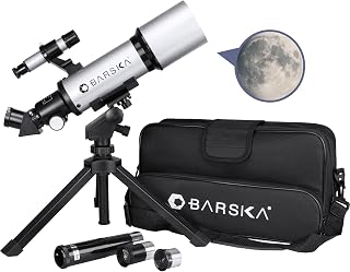 Barska Starwatcher Astronomical Refractor Telescope 300x Magnification for Beginners & Kids with Barlow Lens, 2 Interchangeable Eyepieces, Finder Scope, Table Top Tripod