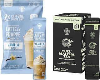 The Frozen Bean Vanilla Bean Frappe & Latte Instant Mix (10 Sticks) - The Harmony Matcha Yuzu (10 Sticks) Premium Japanese Matcha Powder