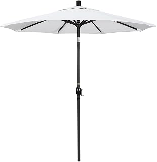 California Umbrella 7.5' Round Aluminum Market Umbrella, Crank Lift, Push Button Tilt, Black Pole, White Olefin